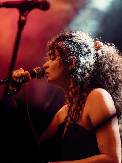 A close-up shot from a performance at Fandom. I love getting lost in the song and sharing that emotion with everyone in the crowd.