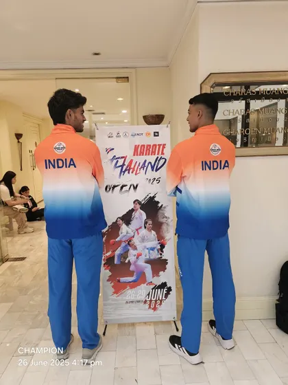 Rajat and Harshit in their official Team India tracksuits before the Thailand Open. Representing the country is an honor that they earn through dedication.