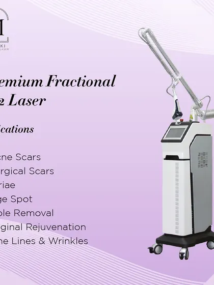 A list of indications for our premium Fractional CO2 Laser, which can treat everything from acne scars and wrinkles to mole removal and vaginal rejuvenation.