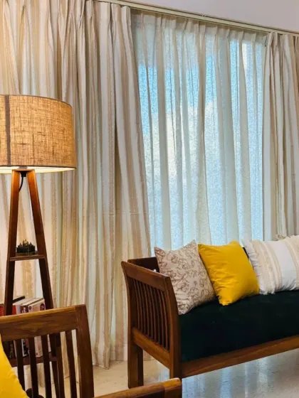 The way our striped sheer curtains catch the light here is just beautiful. They offer privacy while still keeping the room bright and airy, proving that you don't have to sacrifice light for style.