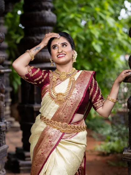 A joyful, candid shot that shows the bride's happiness. The jewellery shines as she moves.