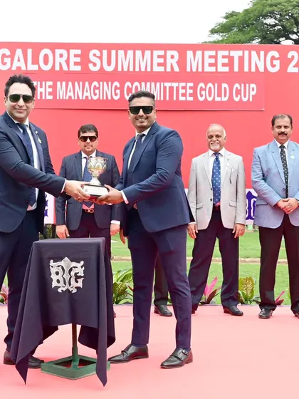 The Managing Committee Gold Cup is presented by Steward C. Mahesh Medappa to the owners of Mayne Magic.