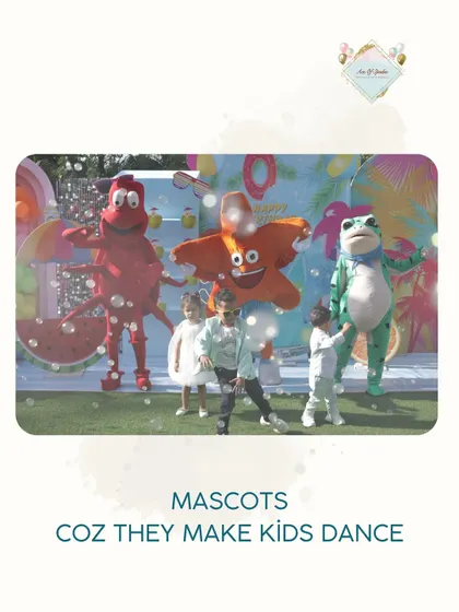 Mascots are a fantastic way to get the kids excited and dancing. At this pool party, underwater characters joined the fun, interacting with the children and leading the dance party.
