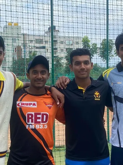 Four of our academy's finest, all smiles after being selected to represent Karnataka in the U-19 Cooch Behar Trophy. This is what teamwork and dedication look like.