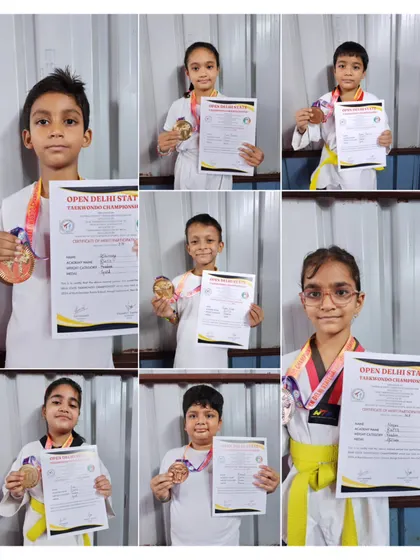 Our medal tally from the Open Delhi State Taekwondo Championship 2024. This collage shows the breadth of talent in our dojang.