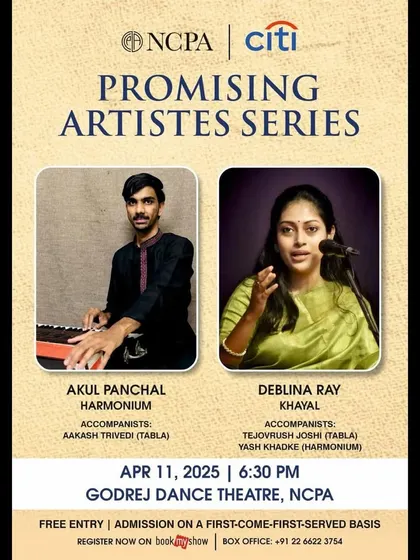 Poster for the 'Promising Artistes Series' at NCPA, Mumbai, where I accompanied the talented vocalist Deblina Ray.
