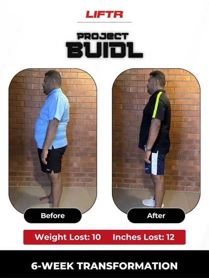 Ameer's 6-week transformation was incredible: 10 kgs and 12 inches down. He went from low endurance and inconsistent nutrition to enjoying a balanced diet and lifting heavier than ever.