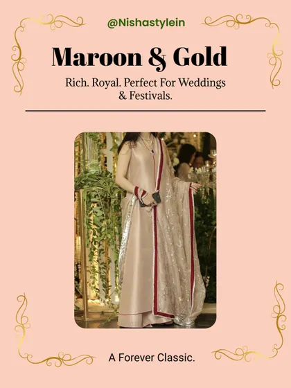 Maroon and Gold is a forever classic combination for Indian wear. It's rich, royal, and perfect for weddings and festivals, ensuring you always look the part.