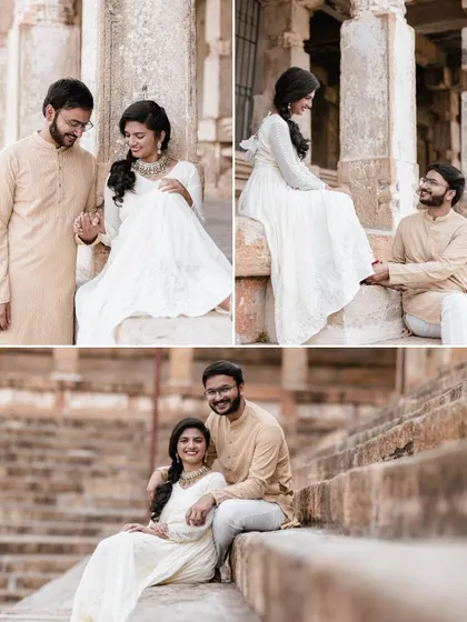 A duplicate of ID 285, this collage shows a couple's romantic pre-wedding shoot at Melkote temple.