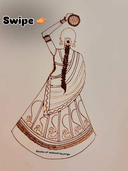 The outline of the Karwa Chauth figure before shading. This shows the basic structure of the design.