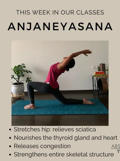 Anjaneyasana (Low Lunge) is a powerful backbend that strengthens the entire skeletal system. It stretches the hips, relieves sciatica, nourishes the thyroid gland, and opens the chest to release congestion.