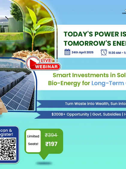 With an "80% Seats Filled" alert, this ad creates extreme urgency for our clean energy webinar. It emphasizes that this is the last chance to learn how to launch a Bio-CNG or solar business and access government subsidies.