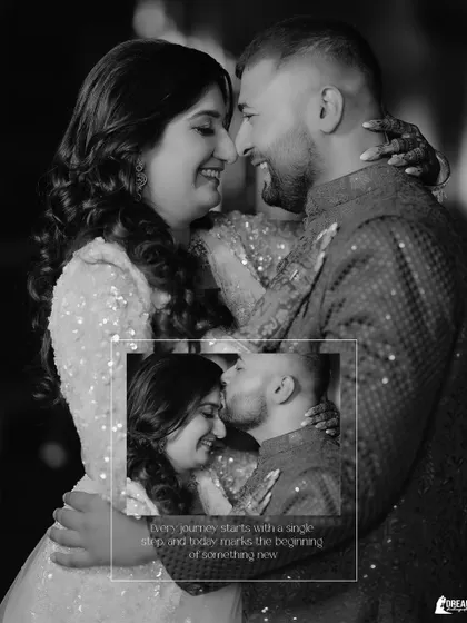 A heartwarming black and white collage of Gourav and Nidhi, capturing the sweet, everyday magic of their love story.