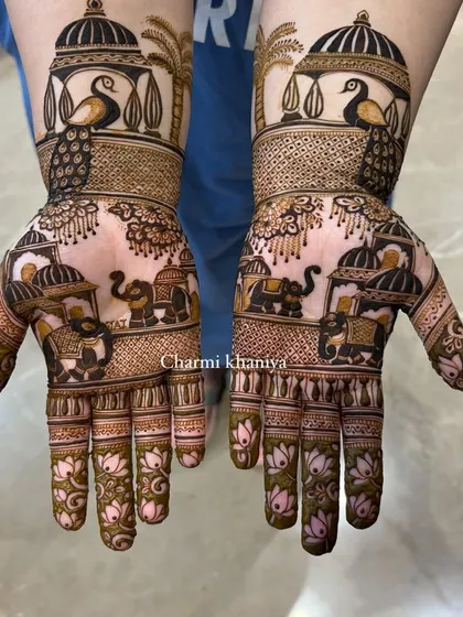 A close-up of the beautiful Teej mehendi.