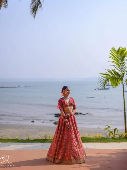 A breathtaking bridal portrait with the Goa sea in the background. The location was as stunning as the bride.