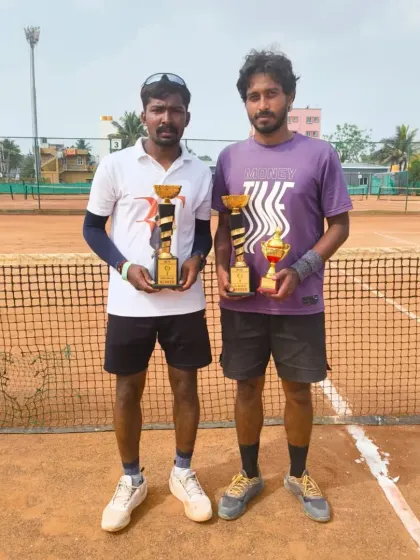 Our doubles champions, Raju and Shricharan, after their win. We host both singles and doubles events, offering opportunities for players who excel at team play.