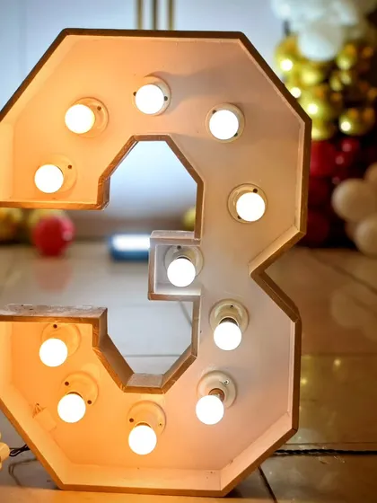 A close-up of the light-up number '3'.