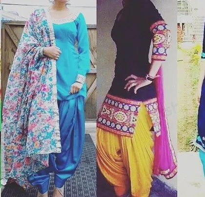 This collage shows the variety of Punjabi suits I can stitch, from simple, solid-colored suits for daily wear to heavily embroidered ones for special events.