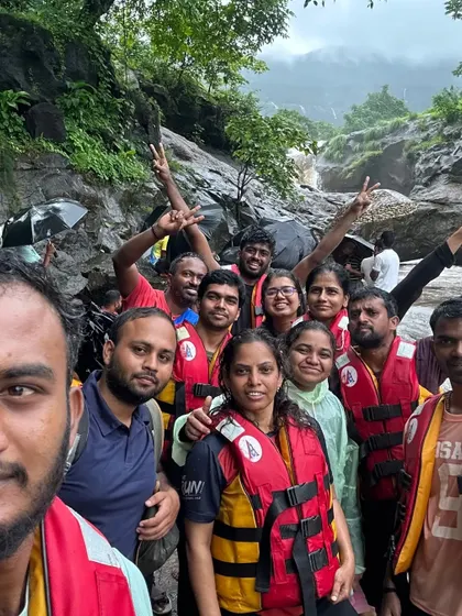 A selfie with the group after a successful and fun waterfall activity.