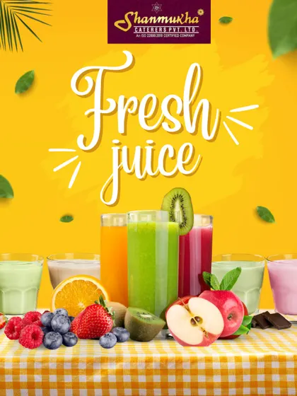 A vibrant display of our fresh juices and the colorful fruits they are made from, including berries, kiwi, and oranges.