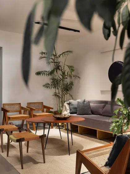 Peeking from one space into another in the 'Rustic Minimal' apartment. We design layouts that create interesting sightlines and a sense of discovery as you move through the home.