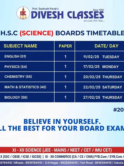 The official H.S.C. Science Boards Timetable for 2025. We provide students with all necessary information and a structured plan to ace their exams.