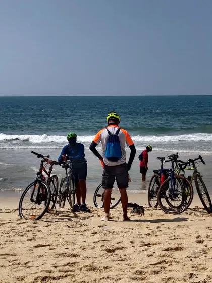 Taking a break on the beach to admire the Arabian Sea. Our coastal tours are paced to let you soak in the sun, sand, and sea.