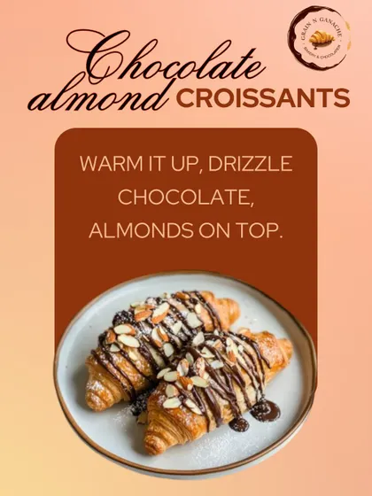 Chocolate drizzle and almonds top the croissants in our serving-ideas catalogue, alongside the pictured finished pastry.