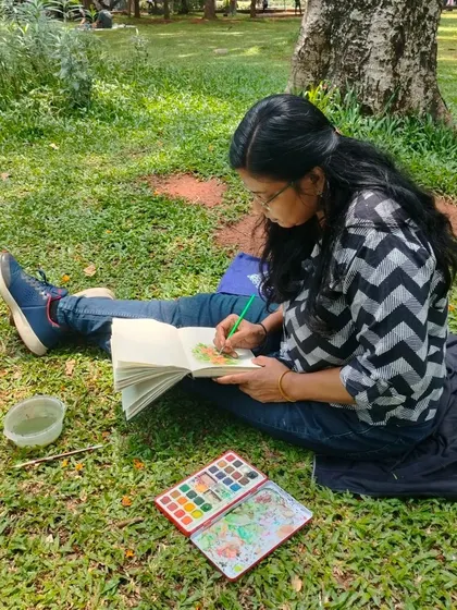 A wider view of my sketching session in the park.