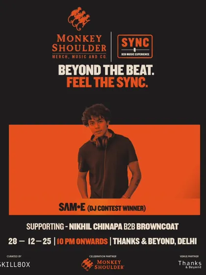 A poster celebrating the DJ contest winner, SAM-E, who gets to play at the SYNC event.