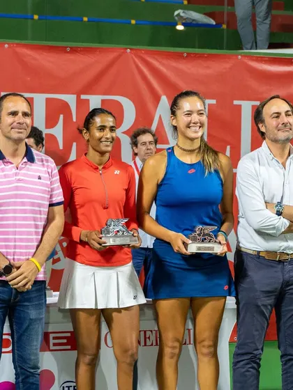 Standing proud at the awards ceremony for the ITF W50 Open in Palma Del Rio, Spain. Our player Rutuja Bhosale and her partner finished as doubles finalists, marking her second consecutive final.