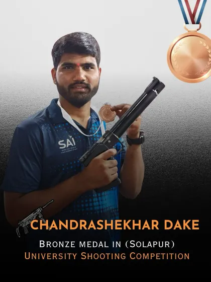 Coach Chandrashekhar Dake, also a competitor, secured a bronze medal at the Solapur University Shooting Competition, leading by example.