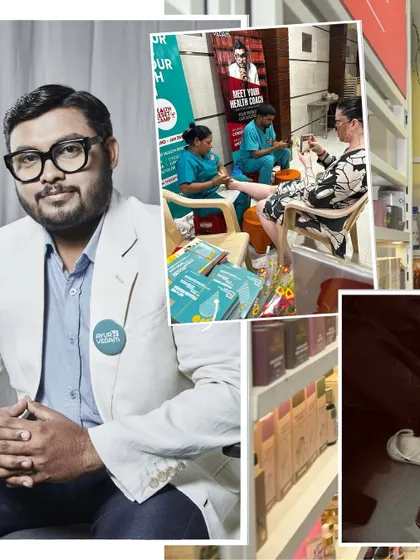 A collage of moments that feel like warmth. A portrait of our founder, a glimpse of a foot therapy session in action, and our neatly arranged products on the shelf. These achievements are thanks to our team and the trust of our customers.