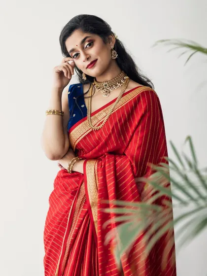 Another angle of this classic look, showing how it captures the light and enhances her features.