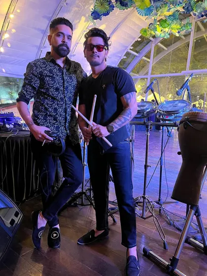 Posing with my friend and percussionist before a pre-Diwali gig. The combination of a DJ and a live drummer creates an infectious rhythm that is impossible not to dance to.