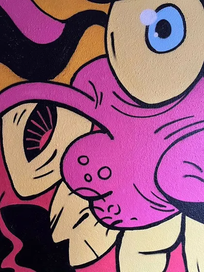 Another detail shot of the Courage mural, focusing on the eye and the bold black outlines that define my style.