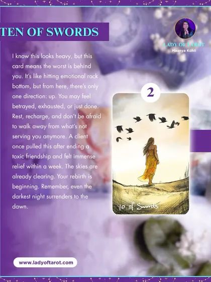 This is another look at the Ten of Swords. It may feel like hitting rock bottom, but from here, there's only one direction: up. Rest, recharge, and walk away from what's not serving you.