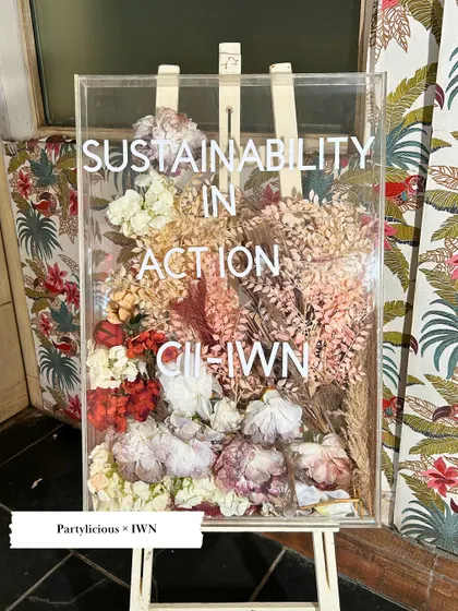 This welcome sign for the "Sustainability in Action" event was a piece of art in itself. I filled a clear acrylic frame with a beautiful arrangement of dried and preserved flowers, creating a lasting piece that perfectly matched the theme.