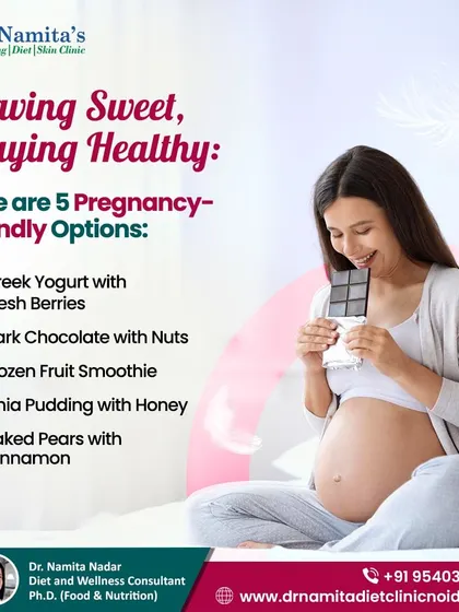 Pregnancy cravings are normal, and you can satisfy them in a healthy way. This post shows five pregnancy-friendly options for when you crave something sweet, like Greek yogurt with berries or dark chocolate with nuts.