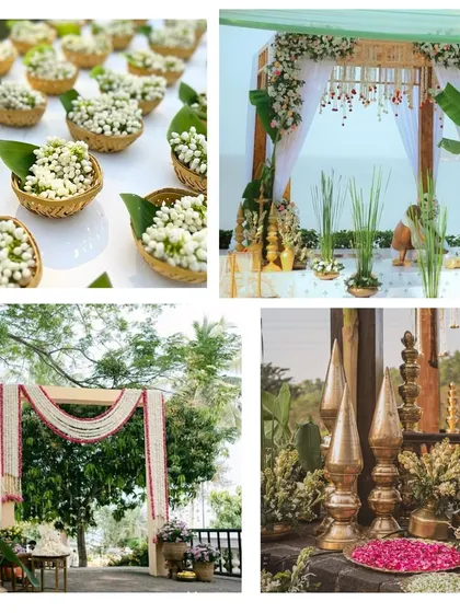 For this South Indian wedding, I focused on traditional elements like jasmine flowers, banana leaf decorations, and brass lamps. The result is a serene and authentic seaside ceremony that honors cultural heritage.