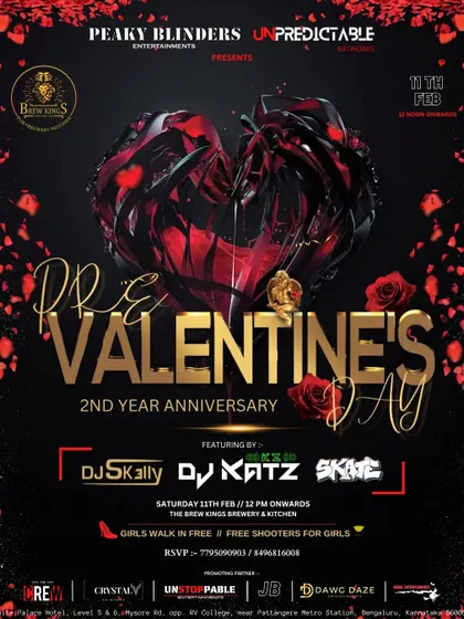 "Pre Valentine's Day" party flyer with a Peaky Blinders theme.