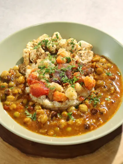 The Spice of Maharashtra: Kolhapuri Paneer Usal Bhaat: This dish celebrates the bold, fiery cuisine of Kolhapur. We use a house-made Ghoda Masala spice mix to flavor this hearty dish of paneer, mixed legumes (usal), and rice (bhaat).