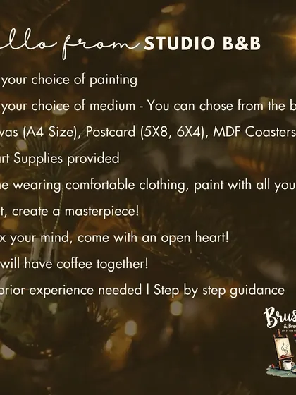 The cozy season is here, and so is our new workshop schedule! Come paint with me at Studio B&B. All supplies are provided, just bring your creative spirit.