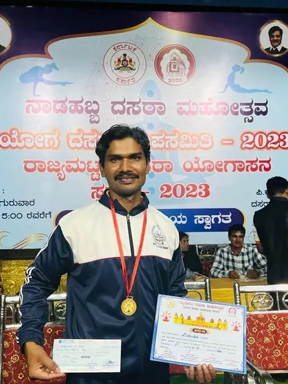 A duplicate image of my first prize win at the Dasara Yogasana Competition in 2023.