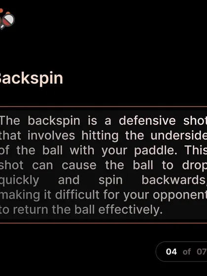 A good backspin can disrupt your opponent's rhythm. I coach players on how to execute this defensive shot effectively to control the pace of the game.