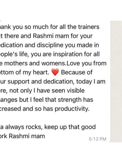 "You are an inspiration for all the mothers and women." A heartfelt message from a client who has seen visible changes and increased productivity.