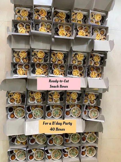 A large order of 40 snack boxes for a birthday celebration.