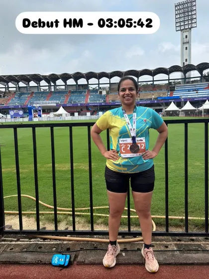 Celebrating a wave of achievements. Here are some of our runners after completing their debut half marathons and 10k races, with their finish times proudly displayed.