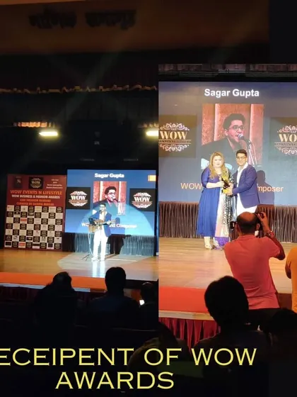 Seeing a client's success is the greatest reward. Here is Sagar Gupta, whose logo I designed, being recognized for his work at the WOW Awards, showing how a strong brand presence supports professional achievement.