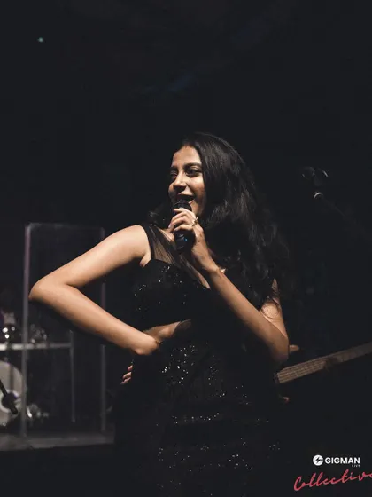 A close up shot from a live performance. I love dressing up for shows and creating a complete visual and auditory experience.